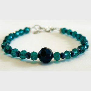 Dark Teal & Black Bead Bracelet